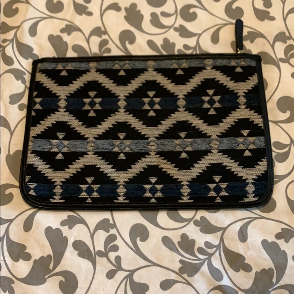 Large Clutch bag blue and black ikat print